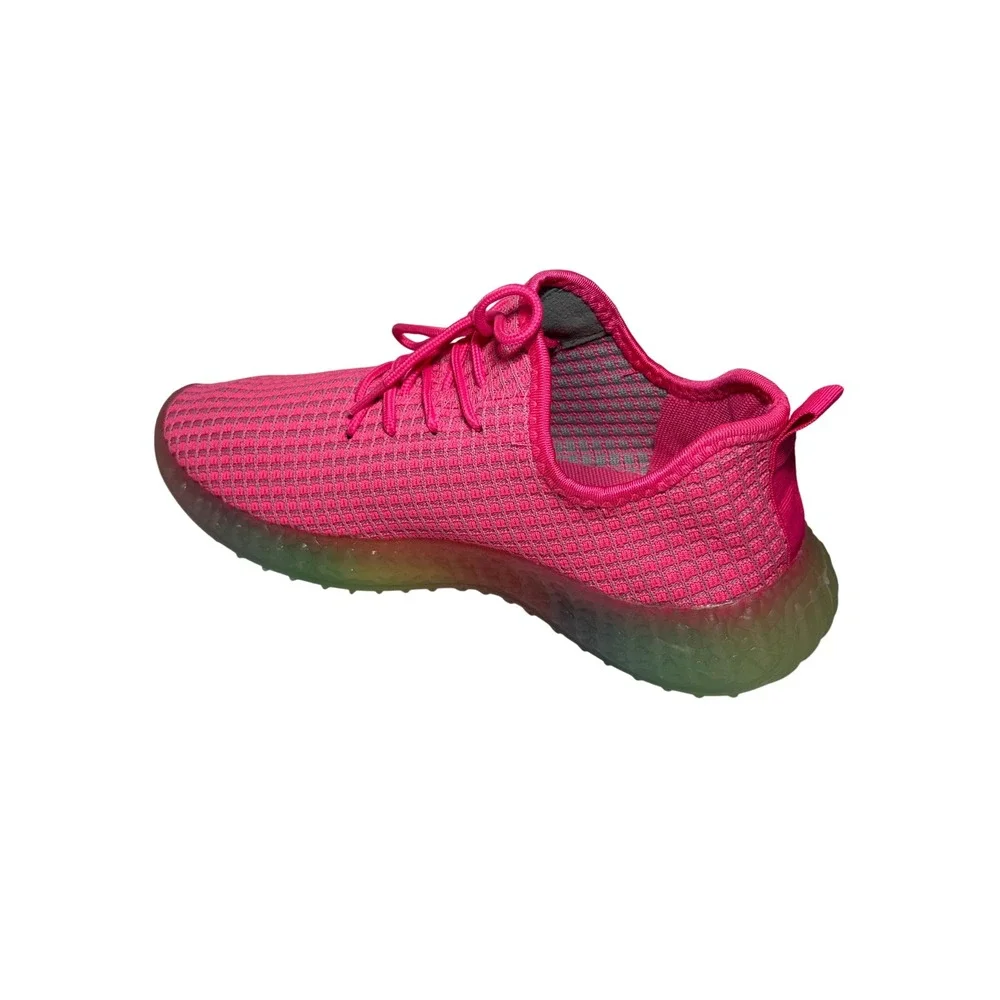 Wanted Hot Pink Mesh Lace‎ Up Athletic Sneakers Rainbow Sole Size 10